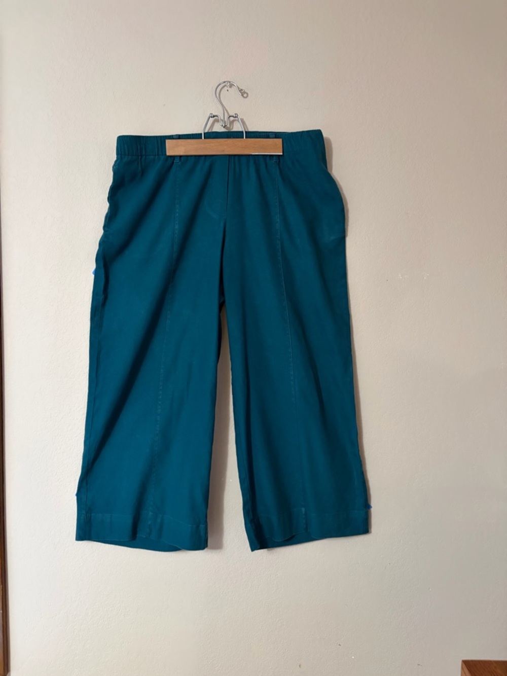 Jjill Linen Stretch teal wide leg cropped pants elastic waist women’s size M
